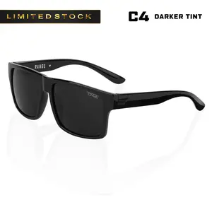 RANGE C4 Extra Dark Polarized Glossy Frame Tinted Lens Sunglasses Super Dark Sunglasses Polycarbonate UV400 Protected Scratch Resistant ANSI Z80.3 TR90 Flexible Frame
