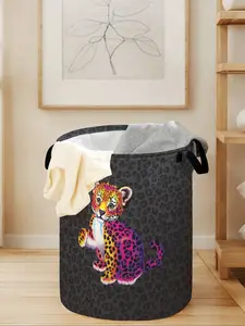 Durable Leopard Print Laundry Basket with Handle, Foldable Large Capacity Storage Bin for Clothes & Toys, Casual Home Organizer