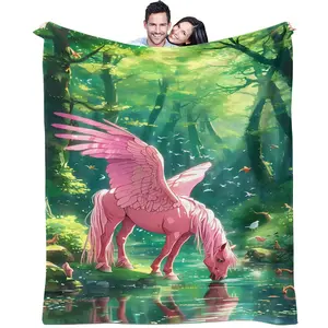 Pink Pegasus Forest pattern, suitable as a bedroom decoration for children or adults, soft, warm and lightweight plush blanket