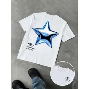 Men's Loose Fit Fashion Print T-Shirt, Fun 3D Star Pattern, Casual Daily Wear, Unisex Youth College Street Style