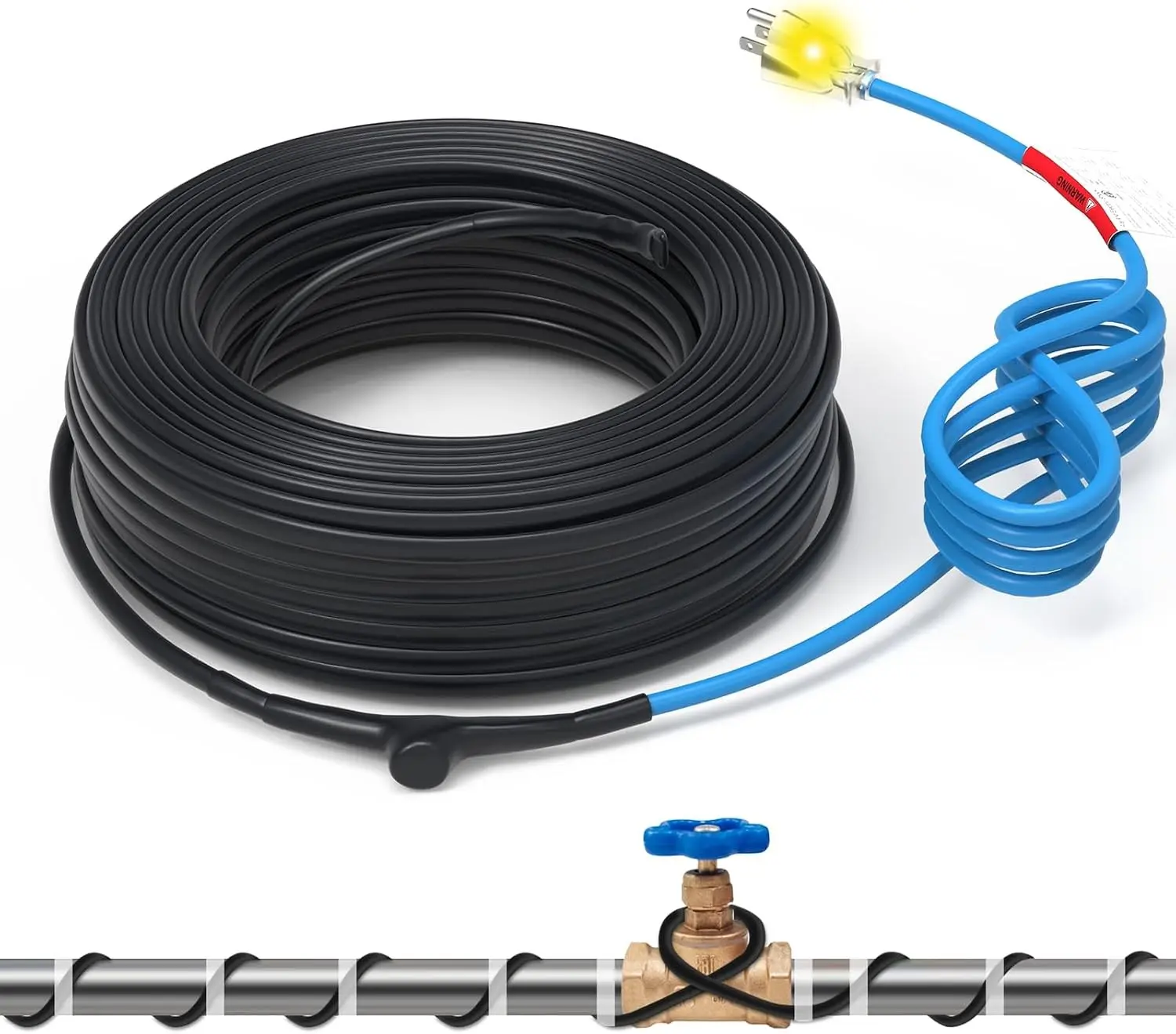 Self-Regulating Pipe Heat Cable, 5W/FT with Thermostat 3ft | Built-in thermostat automatically heats when needed to help keep water flowing in freezing temperatures.