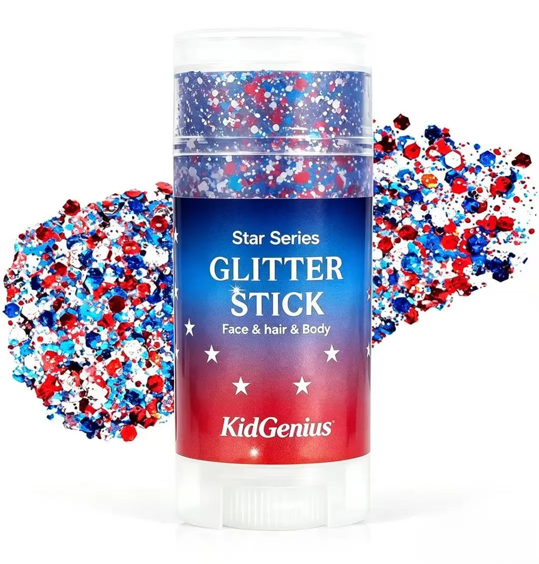 KIDGENIUS Gentle Smooth Glitter Stick - Non-Irritating Cosmetic Body & Face Shimmer Highlighter, Waterproof Longwear Glitter Gel, Ideal for Carnival, Costume Makeup (All Skin Types, Adults & Kids)