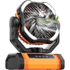 Camping Fan Rechargeable, 270?Rotation   Fans, Rechargeable Fan Portable with LED Light, 4-Speed Cordless  Operated Fans with  Hook for Camping Tent Beach Outdoor - Orange