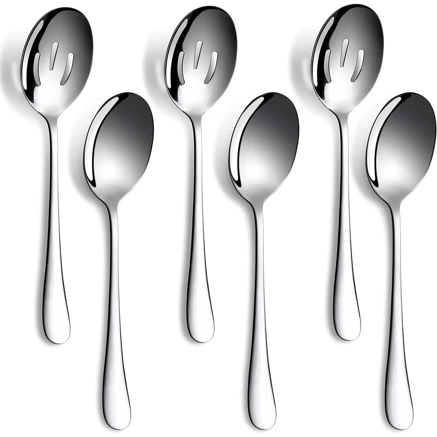 6 count Serving Spoons Set, 8.7 Inch, Includes 3 Serving Spoons and 3 Slotted Spoons, Large Stainless Steel Buffet Banquet Utensils Cutlery Set for , Kitchen