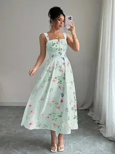 Midi Strapless Floral Print Dress, Elegant Summer Fashion, Chic, Perfect for Casual Outings, Comfortable & Stylish Design
