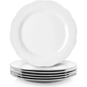 Ceramic Dinner Plates, 10.6 Inch Porcelain Scalloped Plates,  Serving Dishes Set of 6 for  Kitchen, Microwave & Dishwasher Safe, Dinnerware Dishes  for Thanksgiving Christmas