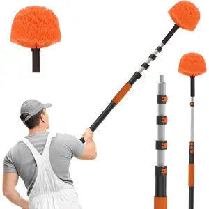 20FT Reach Cobweb Duster with Extension Pole, High Ceiling Long Duster with 3-12FT Telescoping Pole, Spider Web Brush for Indoor Outdoor Use