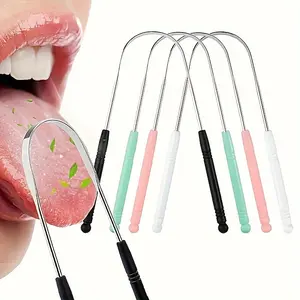 4pcs Reusable Stainless Steel Tongue Scraper with Comfort Grip Handle Oral Care Tool, Tongue Cleaner Tongue Scraper, Oral Care Supplies
