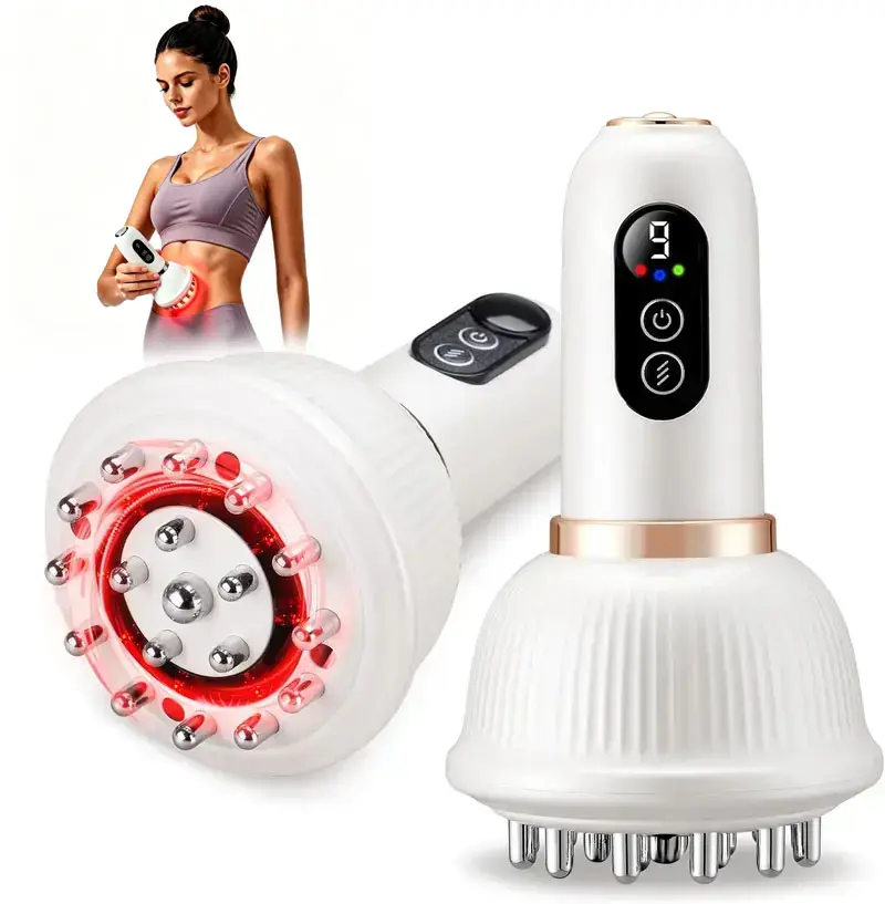 Rechargeable Electric Meridian Massage Brush, Handheld Body Massager with 9-Level Heat, Pulse & Vibration for Arms, Legs, Waist & Back