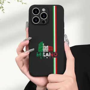 Phone Case: Milano & Colosseum with Italian Flag Stripes Pattern Printed Painted Frosted Straight Edge Fine Hole Mobile Phone Case Made of TPU Material, Popular Camera-Protection Case for iPhone 17/16/15/14/13/12/11 Pro Promax Plus