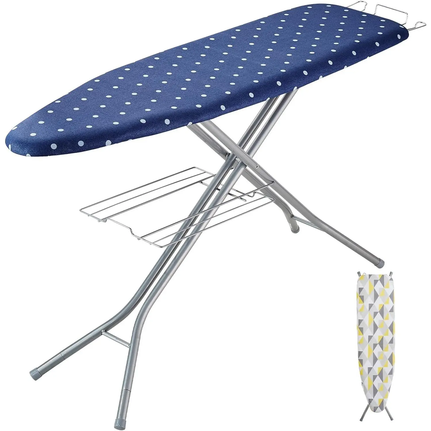 【Backtoschool】VEVOR Ironing Board with Bottom Storage Tray, Thickened 4 Layers Iron Board with Heat Resistant Cover and 100% Cotton Cover, 10 Adjustable Heights Ironing Board for Home Laundry Room Use (Size 55x15)