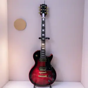 LP shape Guitar Black Red Burst Flame Maple Top, Mahogany Body, Gold Hardware