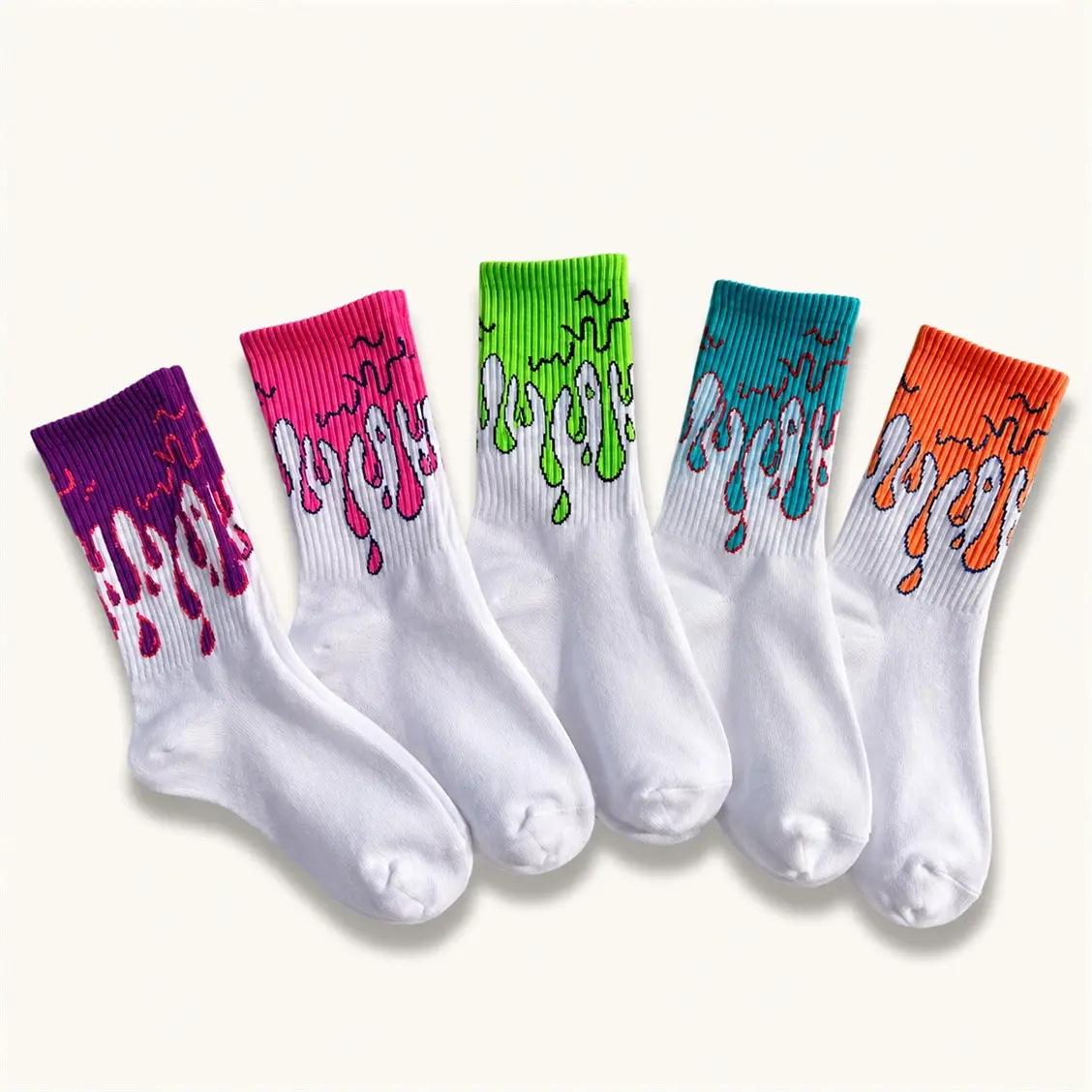 5 Pairs Unisex Colorful Graffiti Crew Socks, Bright Graphic Mid-Calf Socks for Men & Women, Trendy Streetwear Skate Style Socks, Casual Fashion Socks for Sneakers, School, Daily Wear and Everyday Outfits