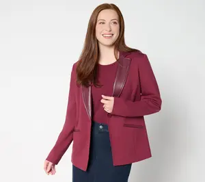 Tailored by Susan Graver Smart Ponte 350 Blazer w/Faux Leather Trim