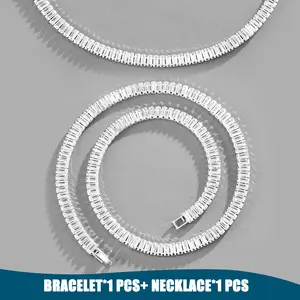 Jewelry Necklace and Bracelet Set 6mm Silver inlaid with zirconium rectangular zircon Cuban chain, women's and men's necklace trendy item