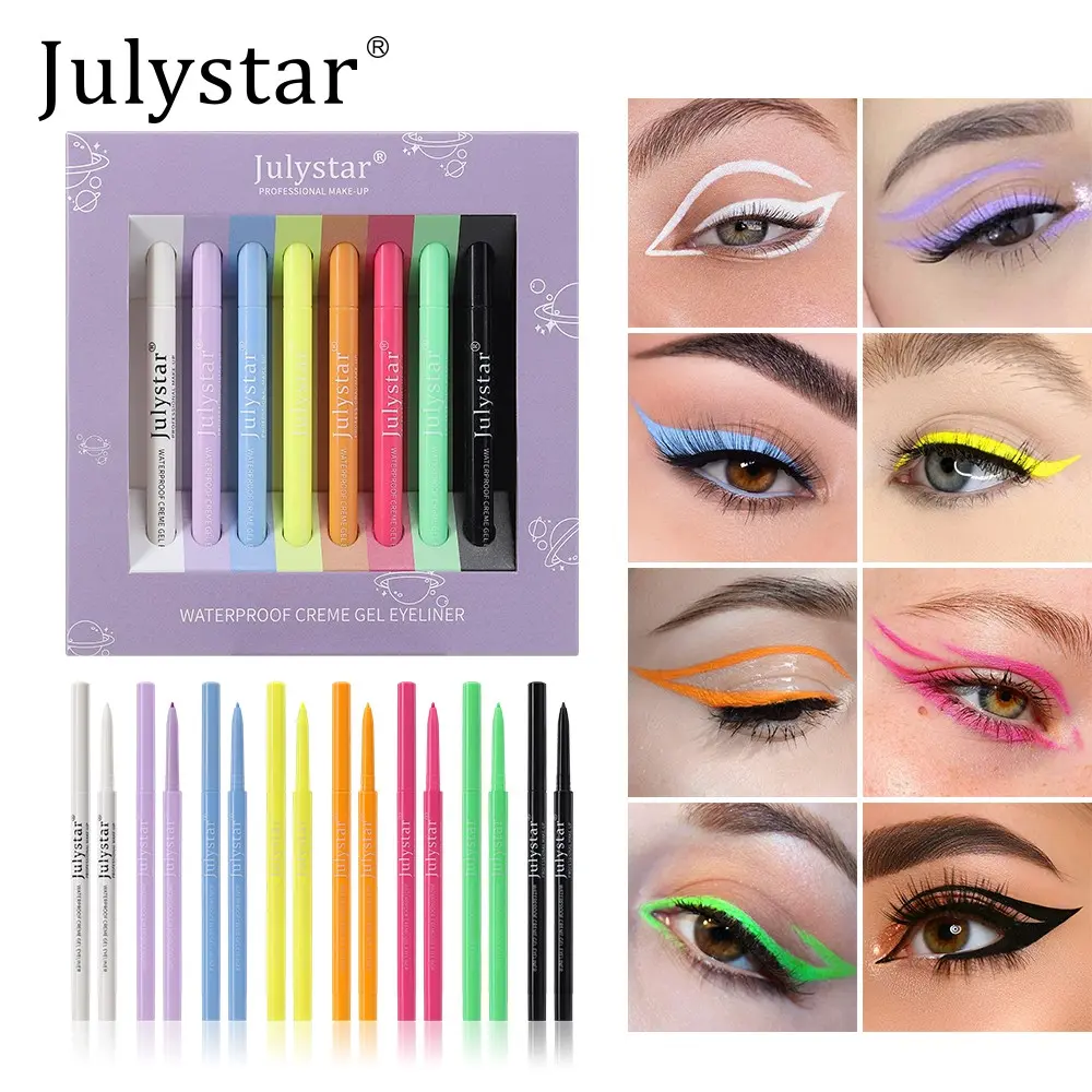 8-Color Gel Eyeliner Pencil Set, Eyeliner Bundle, Creamy, Long-Lasting, Smudge-Proof Formula, Waterproof, Intense-Pigment Eye Crayon, Blendable Multi-Shade Kajal Liner Set, Vibrant Color Eye Definer, Professional Makeup Set
