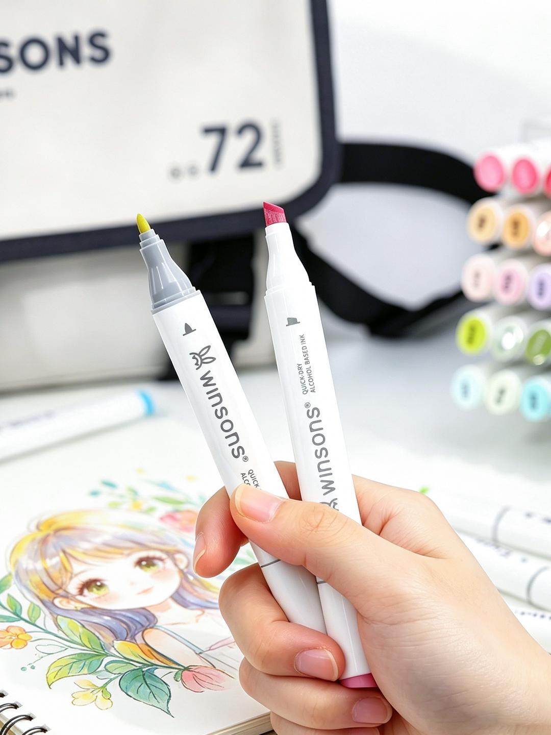 WINSONS Upgrade Dual Tip Alcohol Markers Set – Airbrush Compatible Professional Art Markers (24/48/72 Colors)