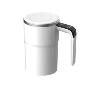 White Rechargeable Self-Stirring Coffee Mug with Temperature Display USB Rechargeable Sealed Travel Mug for Milk Chocolate Mocha Washable Reusable Drinkware Stylish Versatile Use - Tea