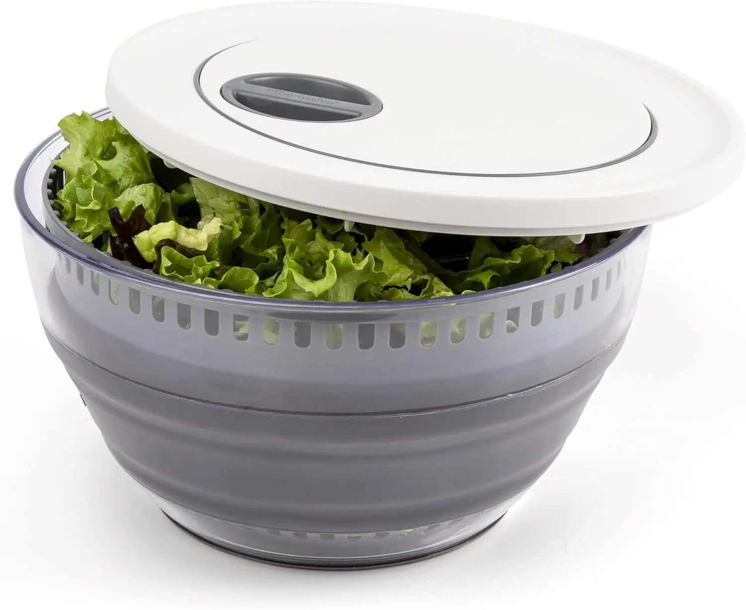 Progressive International Prepworks 4 Quart Space Saving Folding Collapsible Salad Spinner, Drainer, & Colander for Salad Preparation and Food Washing, Gray