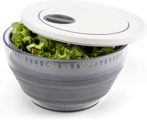 Progressive International Prepworks 4 Quart Space Saving Folding Collapsible Salad Spinner, Drainer, & Colander for Salad Preparation and Food Washing, Gray