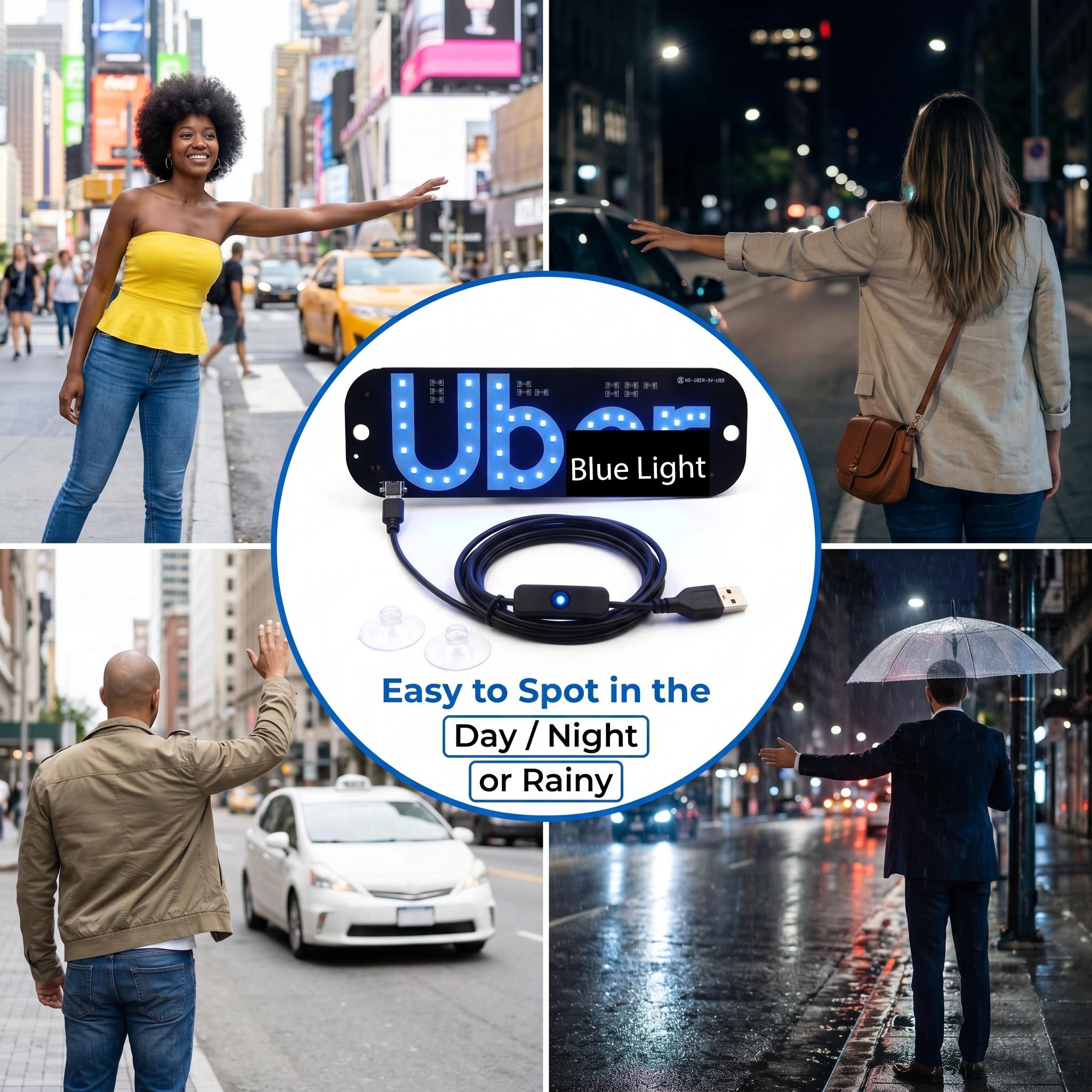 LED Taxi Windshield Light Sign USB-C Powered Rideshare Display with Suction Cups for All Vehicles Holiday Gift