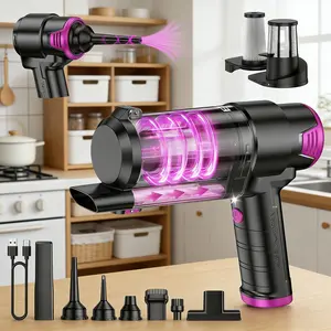 4-in-1 Portable Mini Car Vacuum Cleaner | Cordless Handheld Design, 15000PA High Power Suction Air Duster with LED Light, Rechargeable Dust Remover for Auto, Home and Office Use