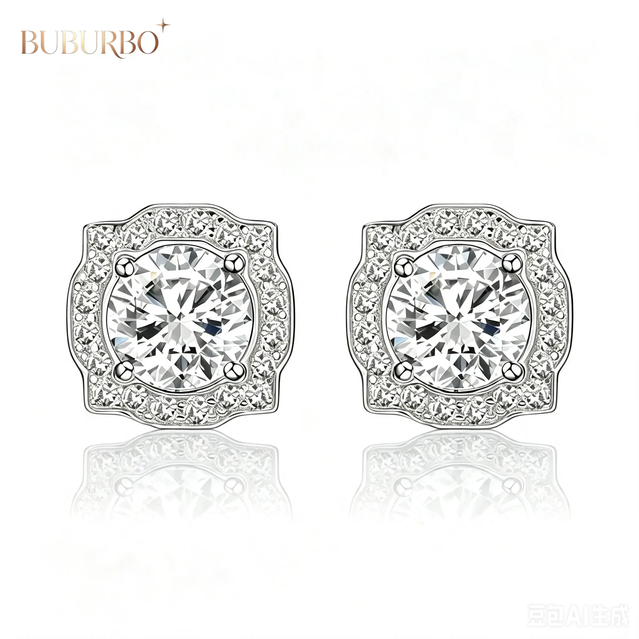 BUBURBO 14k Gold-Plated  Cubic Zirconia Stud Earrings |  Hypoallergenic Sterling Silver Post Earrings | Large Brilliant Stud Earrings for Women and Men | Fall Freshness, Stud Earrings, Perfect Birthday, Mother’s Day, and Christmas ; Wedding Set