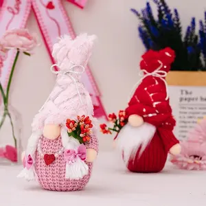 Light-Up Glow Valentine Rudolph Plush Doll, Pink Red Heart Print Plush Fabric, Lighted Love Hat, Romantic Look Festive Home Window Decor