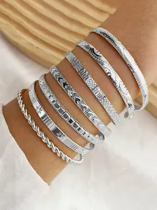 Women's Vintage Elegant Floral Heart Rhinestone Geometric Knot Chain Bracelet Set, Multi-Layer Design, Round Water Drop Texture, Fashion Jewelry Gift, Word Bracelets, Fashionable Bangles, Stackable Bracelets