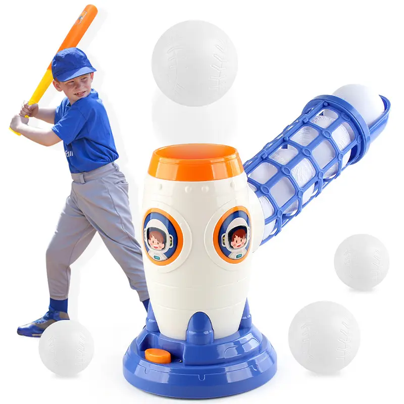 Unisex Auto Outdoor Baseball Pitching Machine for Kids Ages 6+, Partially Assembled Sports Toy with Auto Ball Launching Bat, 5 Foam Balls - Birthday/Perfect Gift for Young Athletes