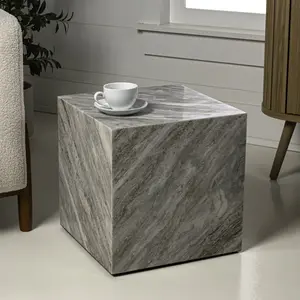 JONATHAN Y Felix 15" Contemporary Natural Marble Handmade Cube End Table, Gray/Beige