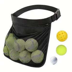 Adjustable Tennis Ball Holder Pickleball Golf Waist Bag, Multifunctional Mesh Hip Pack Sports Accessory, Holds 8-10 Balls, Ideal for Cycling