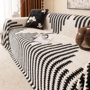 Unique Striped Plush Sofa Cover, Thick Soft Pet-Friendly Protector, Zigzag Pattern, Ideal for Living Room Bedroom Office Decor, Sofa Couch Covers