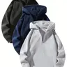 Men’s essential half-zip long-sleeve hoodie — solid color, comfortable, relaxed drop-shoulder fit, loose silhouette, casual street style, 100% polyester fiber, suitable for autumn, modern fashionable men’s top, solid-color men’s sweatshirt