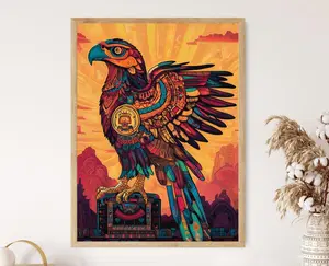Unframes Chicano Eagle Art Print Aztec Patterns Modern Graffiti Sunset Cultural Identity Decor on Museum-Quality Paper 200g/m2 Eco-Friendly FSC-Certified Wall Art for Room Decoration