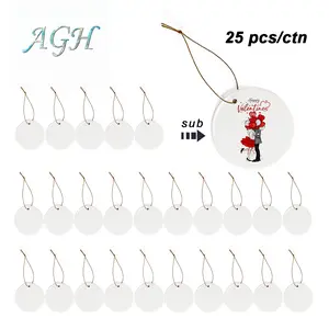 AGH US 25pcs/carton Sublimation Blank Ceramic Ornaments 3 Inches for Christmas Tree Wedding Gift Party Decor DIY