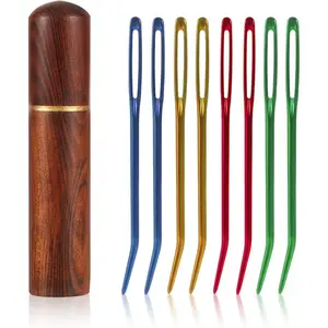8pcs Large Eye Darning Needles for Wool, Stainless Steel Embroidery Needles Large Eye Hand Knitting Needles Tapestry Needles Yarn Sewing Needle with Wooden Needle Case for Crochet Projects