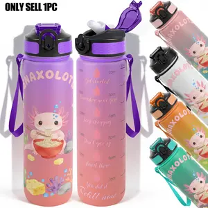 1pc,32oz Water Bottle Snaixolotl Axolotl Eating Noodles Cute Cartoon Design Durable  Leak-Proof 1000ml Time Marker Water Bottle - Shatter-Resistant for Sports, Fitness, Hiking & Outdoor Travel -