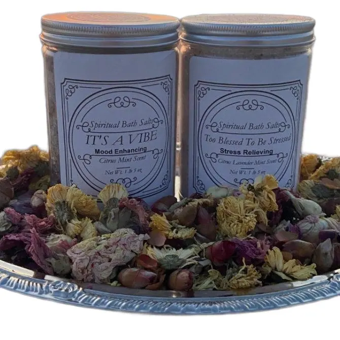 Spiritual Bath Salts with Essential Oils and Herbs FREE CRYSTAL in each jar