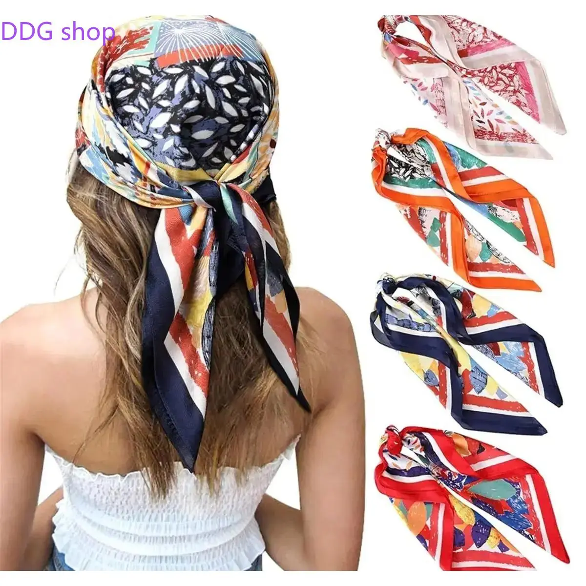 4-piece suit  27.5” Square Silk Like Head Scarf Neck Scarves for Women and Girl Hair Kerchief Bandanas Sleeping Head Wrap Headbands Head Wraps,summervibes