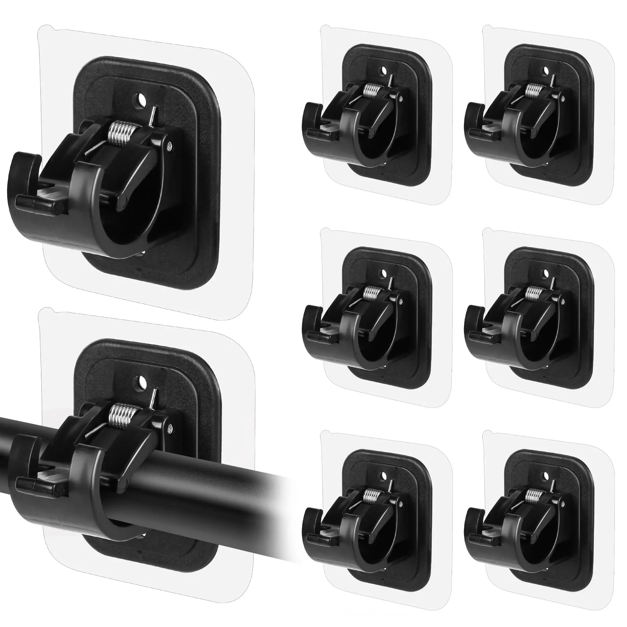 8-Pack Stainless Steel No-Drill Self-Adhesive Curtain Rod Brackets - Adhesive Shower Hooks, Wall-Mounted Curtain Rod Holders for Bathroom, Home Use