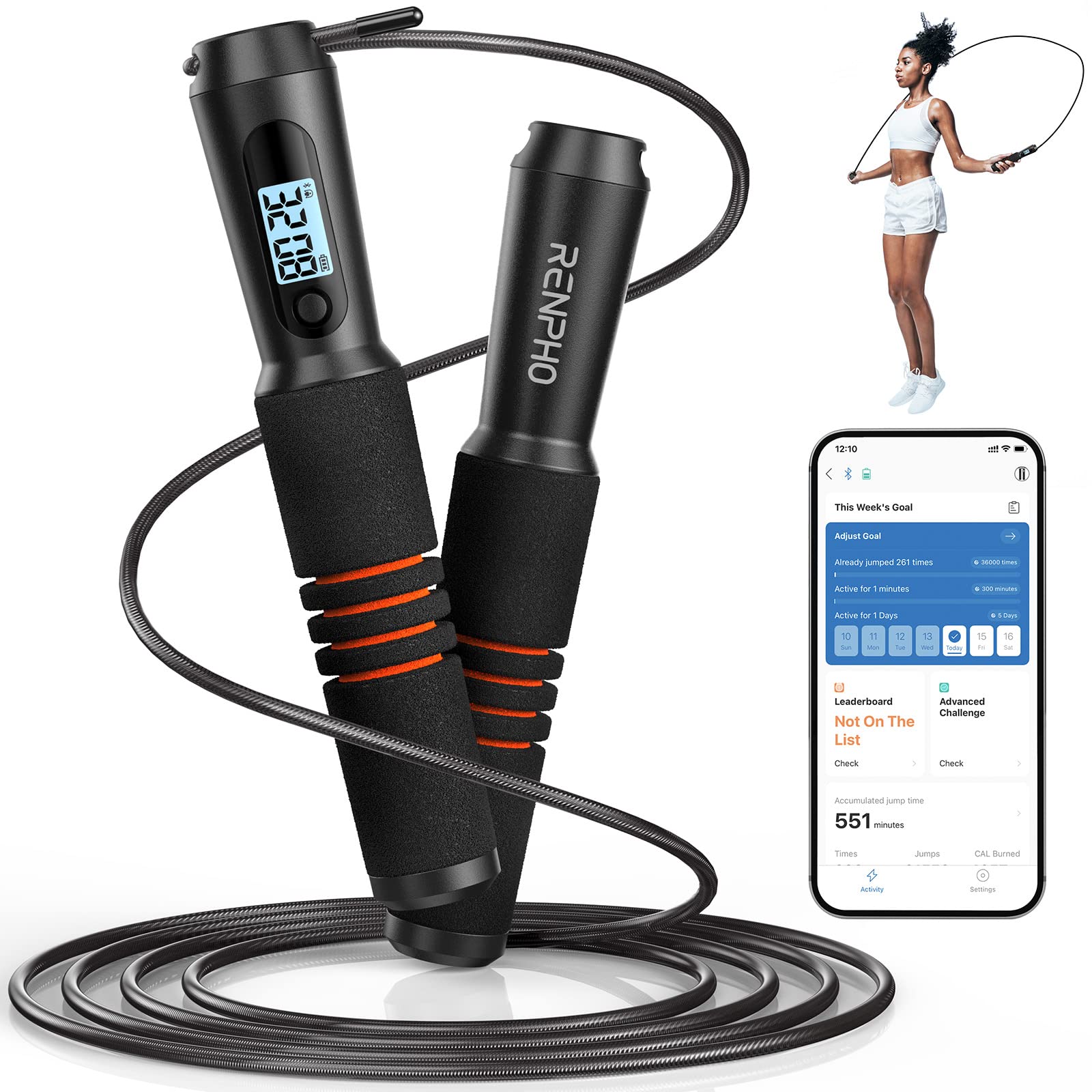 RENPHO Smart Jump Rope with APP Data Storage, Jumping Rope for Men, Women, Skipping Rope with Counter, Home Workout Equipment Gym Gifts summervibes,summerwins,father'sdaygifts,bathingsuitwomenset
