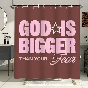 "God Is Bigger Than Your Fear" Shower Curtain, Christian Faith Slogan Print Extra Large Waterproof Thickened Mildew-Proof Bathroom Partition Curtain, Durable Polyester Fabric Included & 12 Hooks for Easy Hanging, Bathroom Decoration Home Decor, Ideal Gift