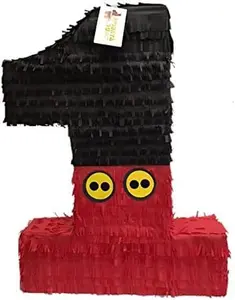 APINATA4U 20" Tall Black & Red Number One Pinata - Perfect for Mouse Themed First Birthday Party Decorations - Vibrant Colors for Memorable Celebrations!