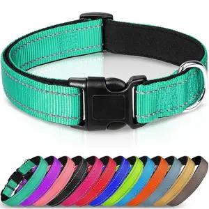 Reflective dog collar, adjustable soft neoprene padding, durable nylon pet collar with safety buckle, increased nighttime safety, comfortable daily wear, strong and lightweight, suitable for small, medium, large dogs