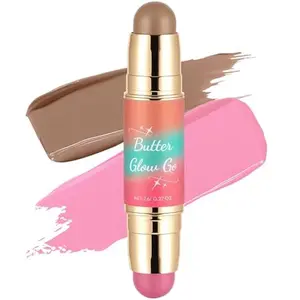 Dual-Ended Blush and Bronzer Stick – 2-in-1 Creamy Face Cheeks Contour Makeup, Smooth Hydrating Formula, Buildable Color for Natural Radiant Glow Beauty For Women (Peachy Pink)