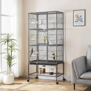 69-Inch Extra Large Rolling Bird Cage for Parrots and Cockatiels – Heavy Duty Flight Cage with Storage Shelf, Feed Bowls & Wood Perches for Macaws, Conures, Parakeets, Budgies & Finches