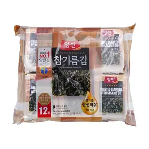 DONGWON Korean Roasted Seaweed Snacks with Sesame Oil - Crispy Gim for Kimbap & Instant Snacking, 12 Packs (54g)