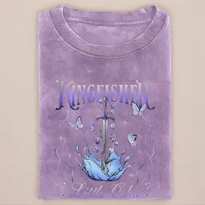 Washed -100% 1pc, Washed, Butterfly Print T-Shirt, High-Quality Batik Vintage Fashion Brand T-Shirt, Suitable Thickness for Summer T-Shirt, Holiday Gift