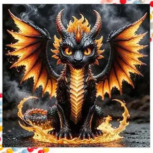 1 DIY diamond painting kit, 5D diamond art kit, DIY decoration, Flame Black Dragon diamond painting kit full round diamonds, mosaic, diamond art, DIY art home decor, suitable for Christmas.